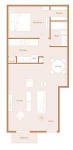 A1 floorplan 1 bedroom, 1 bath