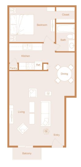 A1 floorplan 1 bedroom, 1 bath